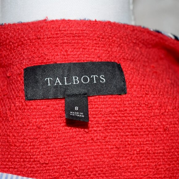 Talbots Size 8 Red Tweed Tipped Blazer Jacket Black White Trim - Picture 6 of 6